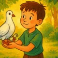 A postagalamb üzenete – színes, rajzolt mesekönyv-illusztráció