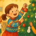 Karácsony az ovódába – színes, rajzolt mesekönyv-illusztráció